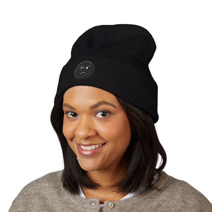 Based & Unbothered Cry Sad Face Embroidered Beanie