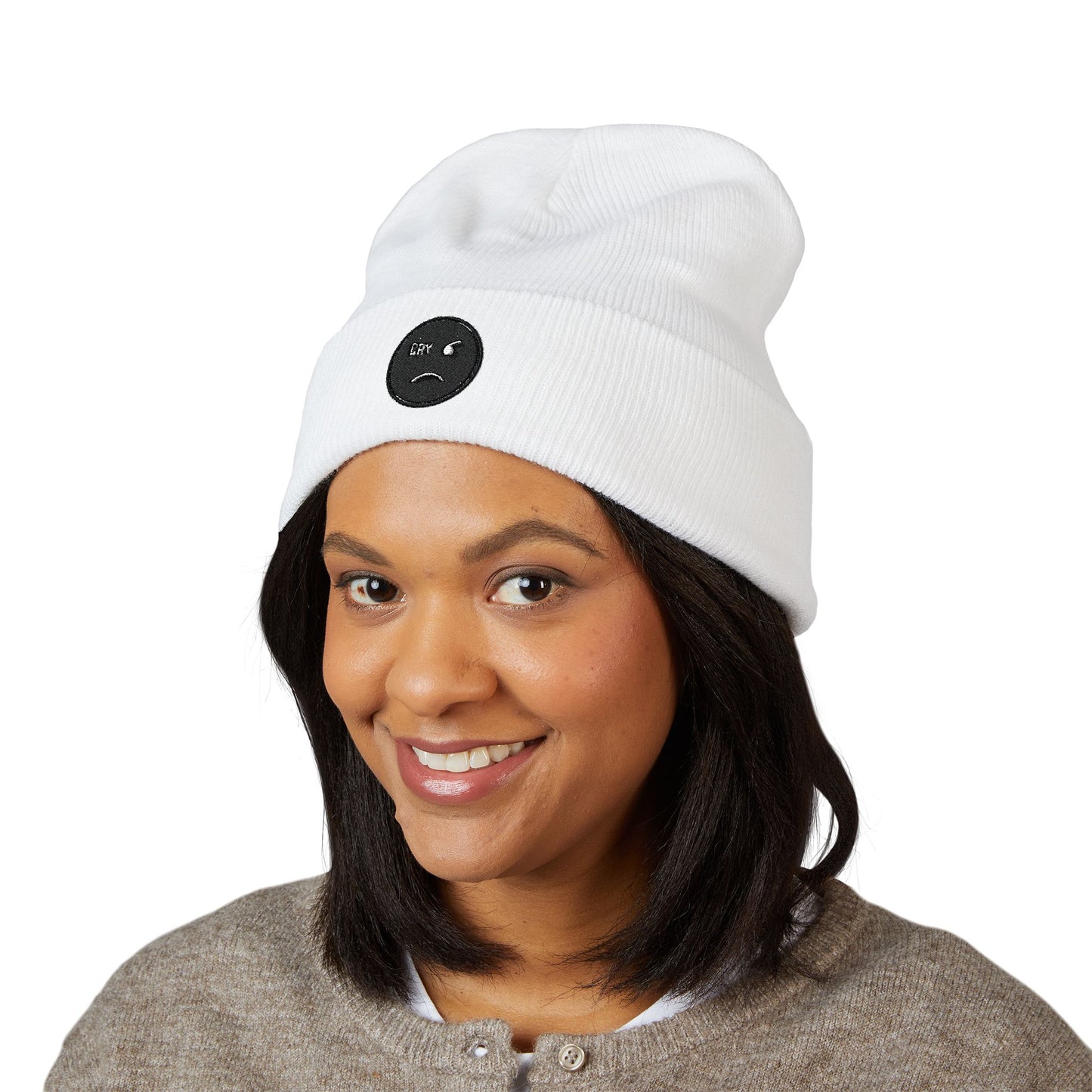 Based & Unbothered Cry Sad Face Embroidered Beanie